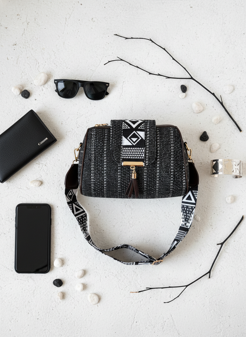 Handcrafted Jute Sling Bag - Ethnic Boho Crossbody Bag