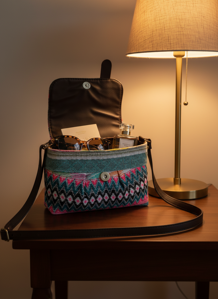 Jacquard Flap Embroidery Leather Sling Bag