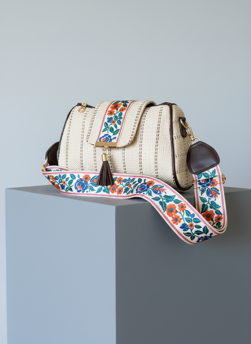 Handcrafted Jute Sling Bag - Ethnic Boho Crossbody Bag