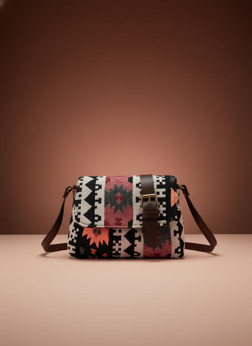 Jacquard Flap Embroidery Leather Sling Bag