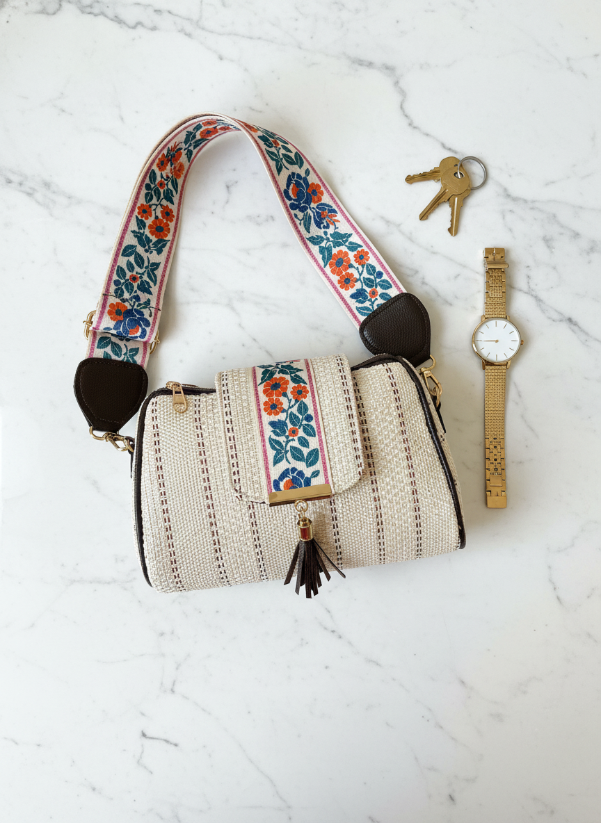 Handcrafted Jute Sling Bag - Ethnic Boho Crossbody Bag