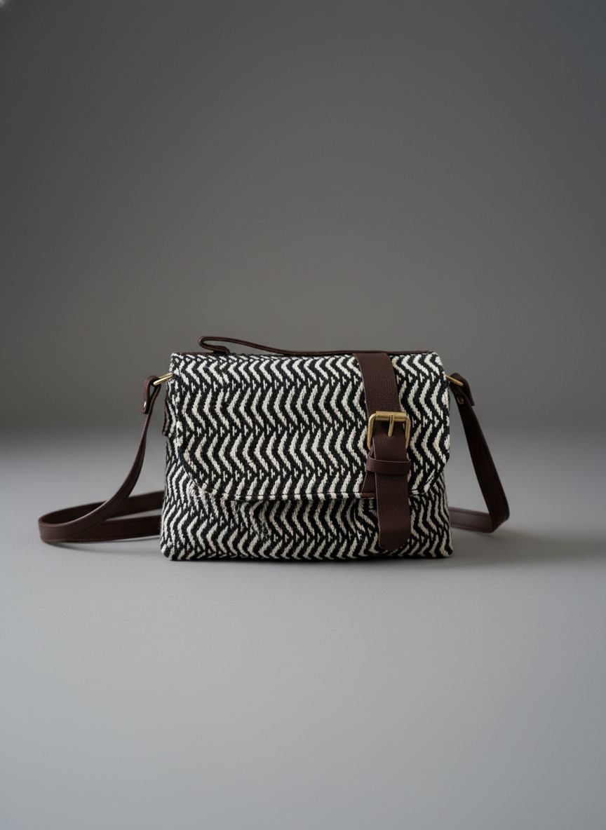Jacquard Flap Embroidery Leather Sling Bag