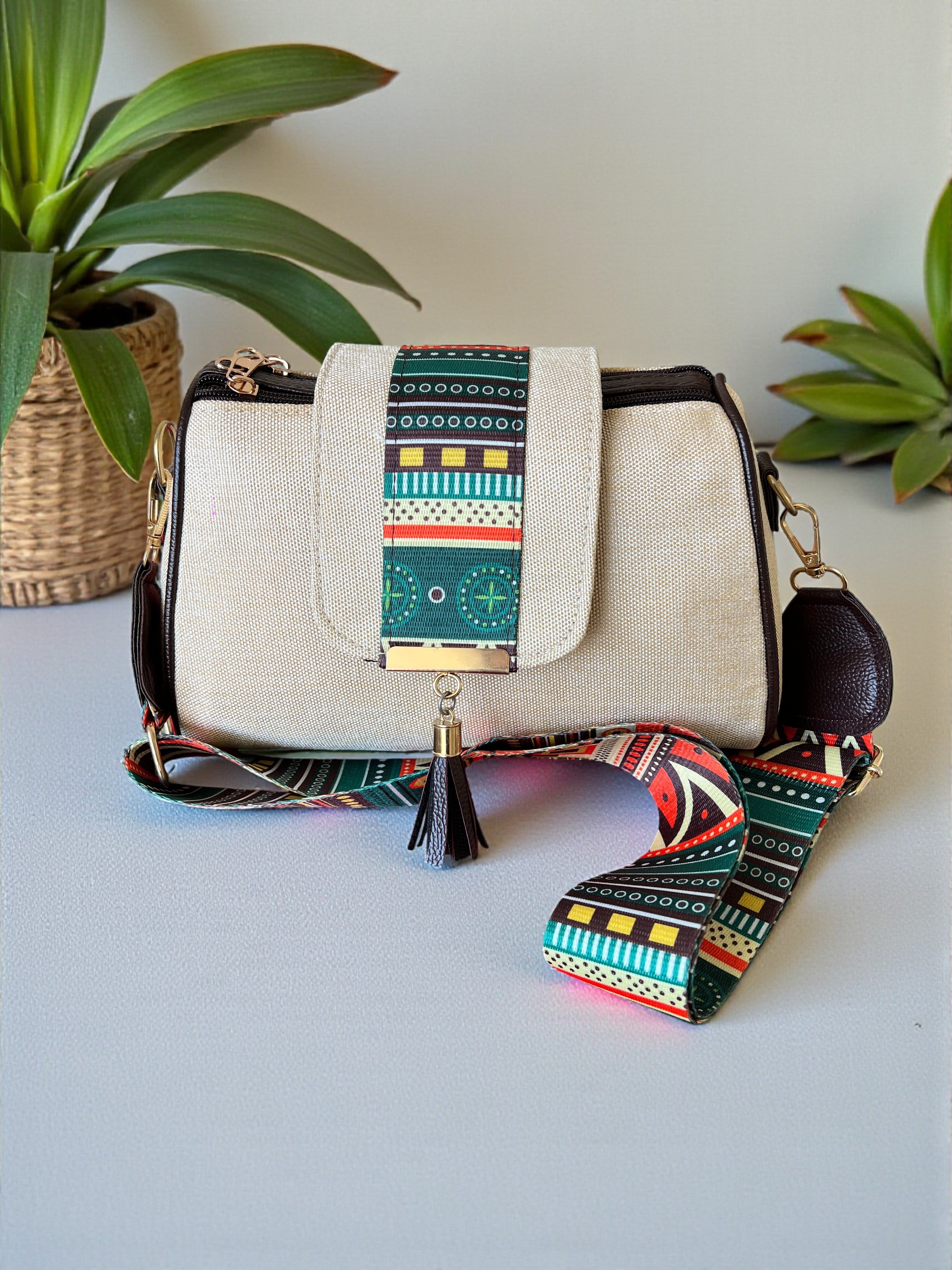 Handcrafted Jute Sling Bag - Ethnic Boho Crossbody Bag
