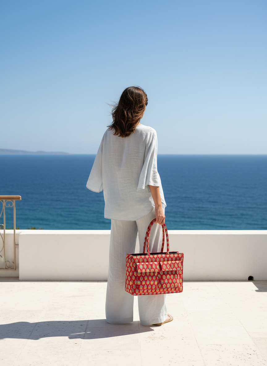 Bisha Handcrafted Block Print Style Tote
