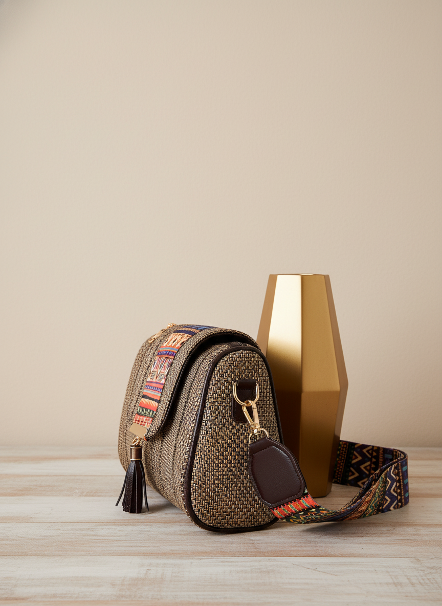 Handcrafted Jute Sling Bag - Ethnic Boho Crossbody Bag