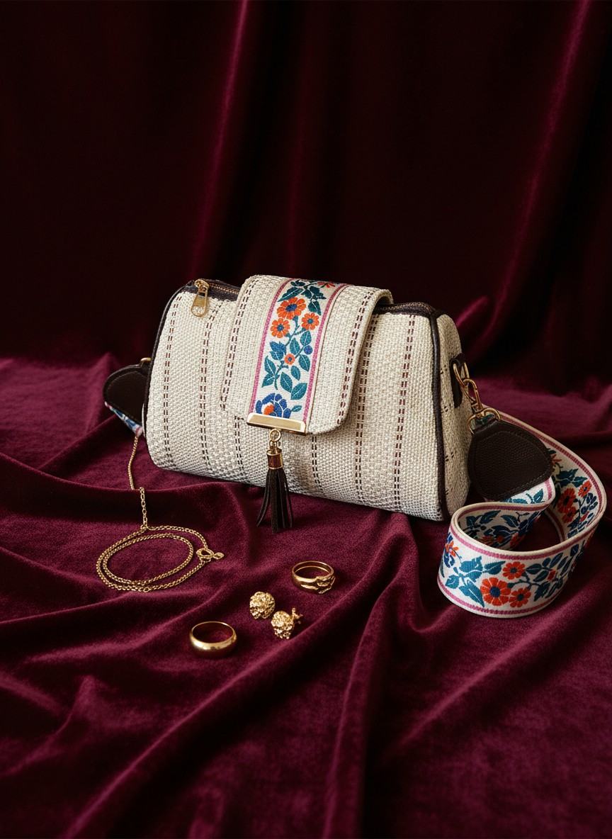 Handcrafted Jute Sling Bag - Ethnic Boho Crossbody Bag