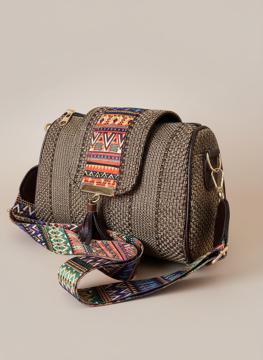 Handcrafted Jute Sling Bag - Ethnic Boho Crossbody Bag